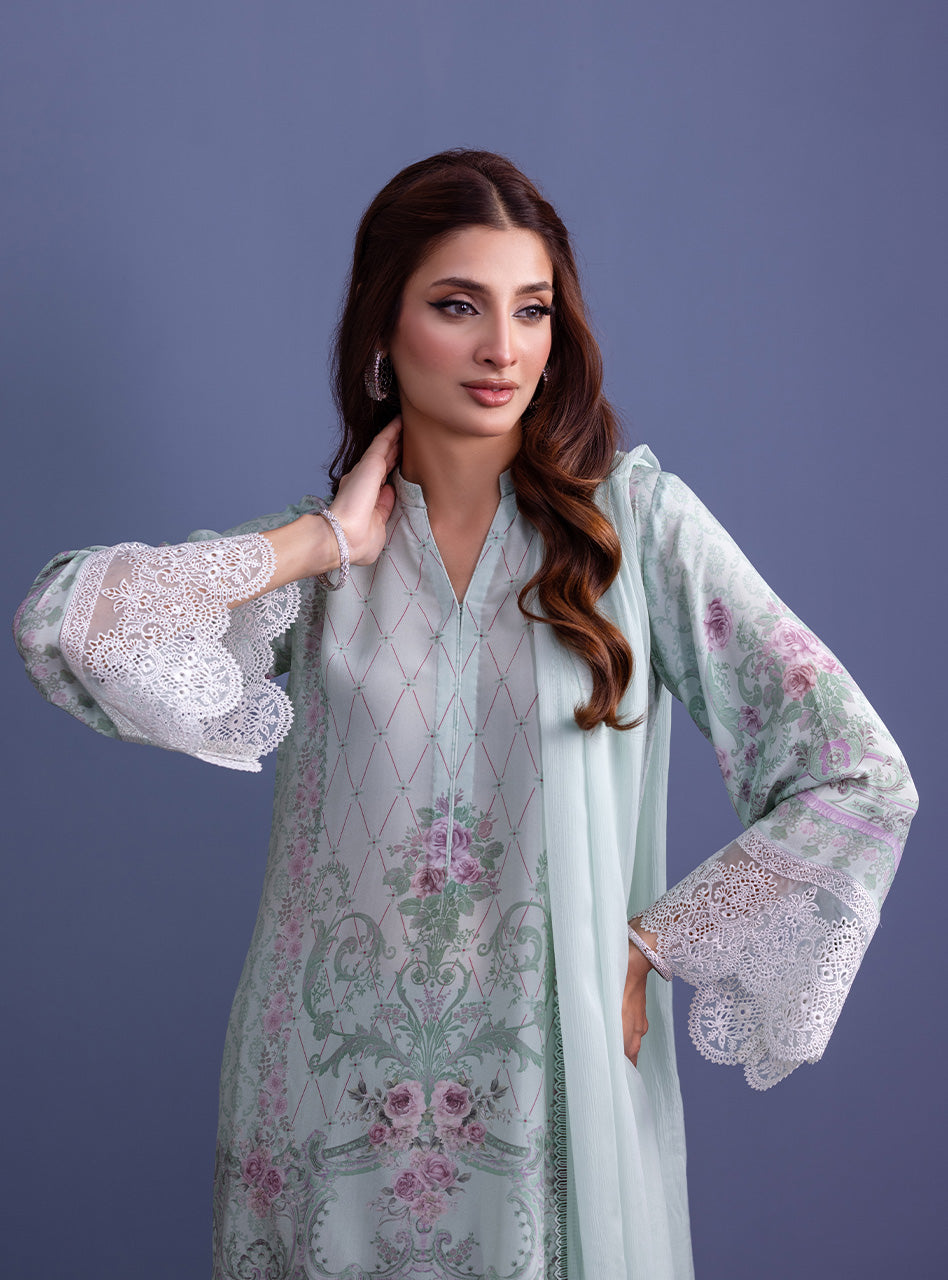 Mint Digital Print Silk Salwar Kameez (3-Piece) - Image 5