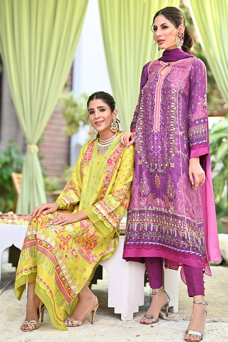 Lime Green Printed Pure Silk Salwar Kameez (3-Piece) - Image 7