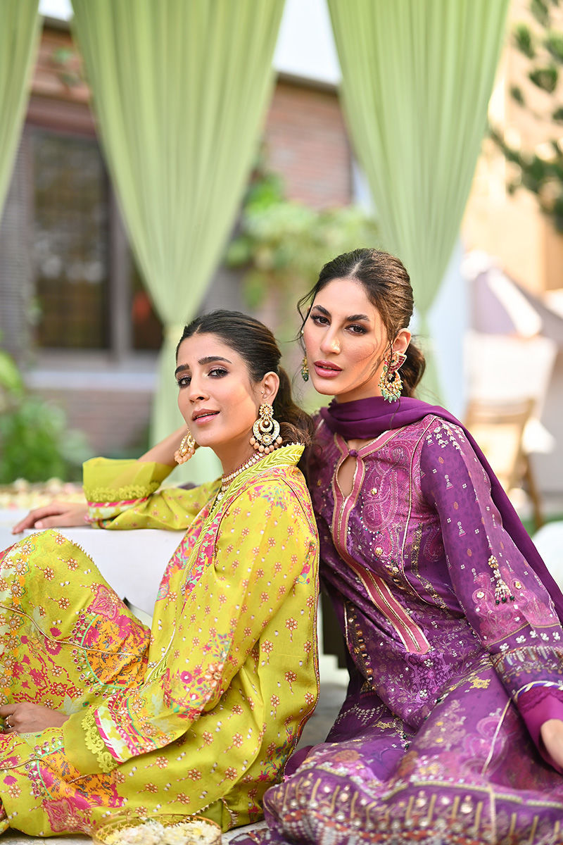 Lime Green Printed Pure Silk Salwar Kameez (3-Piece) - Image 8