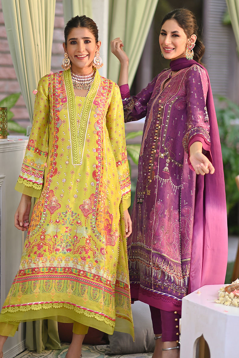 Lime Green Printed Pure Silk Salwar Kameez (3-Piece) - Image 9
