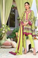 Pakistani Green & Purple Embellished Pure Silk Kurta Set (3-Piece) - Image 2