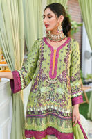 Pakistani Green & Purple Embellished Pure Silk Kurta Set (3-Piece) - Image 3