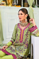 Pakistani Green & Purple Embellished Pure Silk Kurta Set (3-Piece) - Image 5
