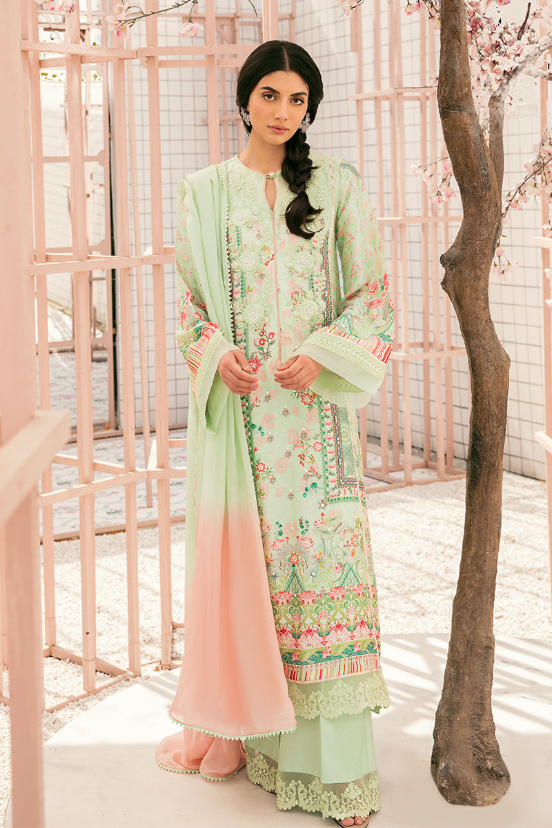 Light Green Digital Print Pure Silk Salwar Kameez (3-Piece) - Image 1