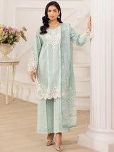 Mint Embroidered Silk Lawn Salwar Kameez (3-Piece) - Image 1