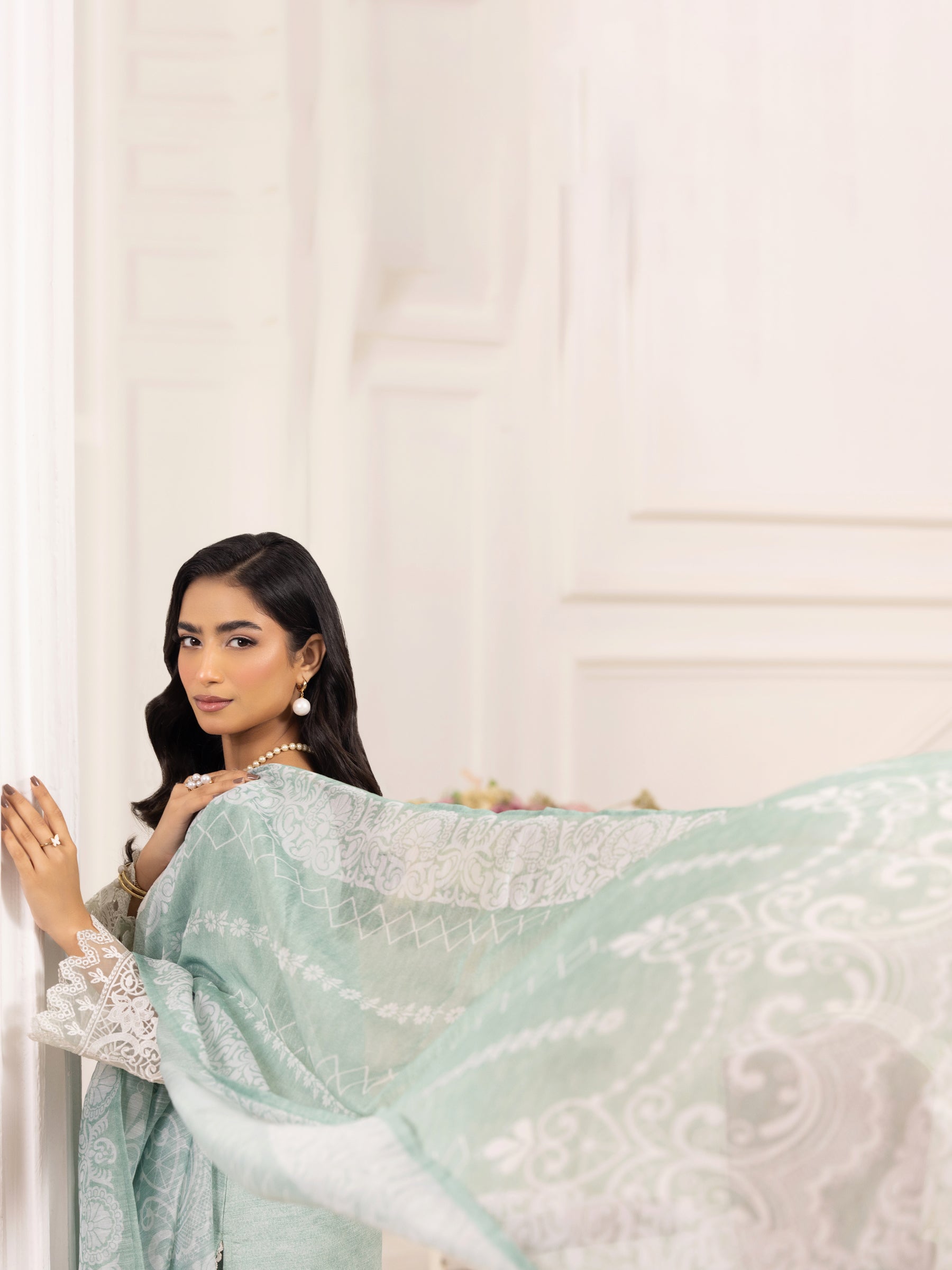 Mint Embroidered Silk Lawn Salwar Kameez (3-Piece) - Image 17