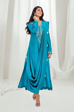 Sea Green Embroidered Silk Salwar Kameez (3-Piece) - Image 1