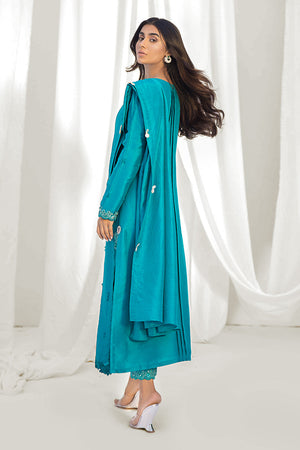 Sea Green Embroidered Silk Salwar Kameez (3-Piece) - Image 4