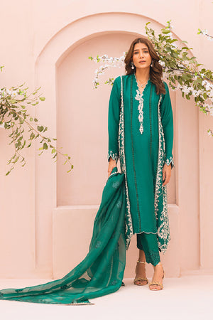 Pakistani Emerald Green Embroidered Silk Salwar Kameez (3-Piece) - Image 1