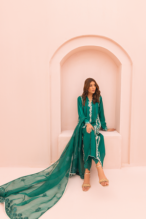 Pakistani Emerald Green Embroidered Silk Salwar Kameez (3-Piece) - Image 6