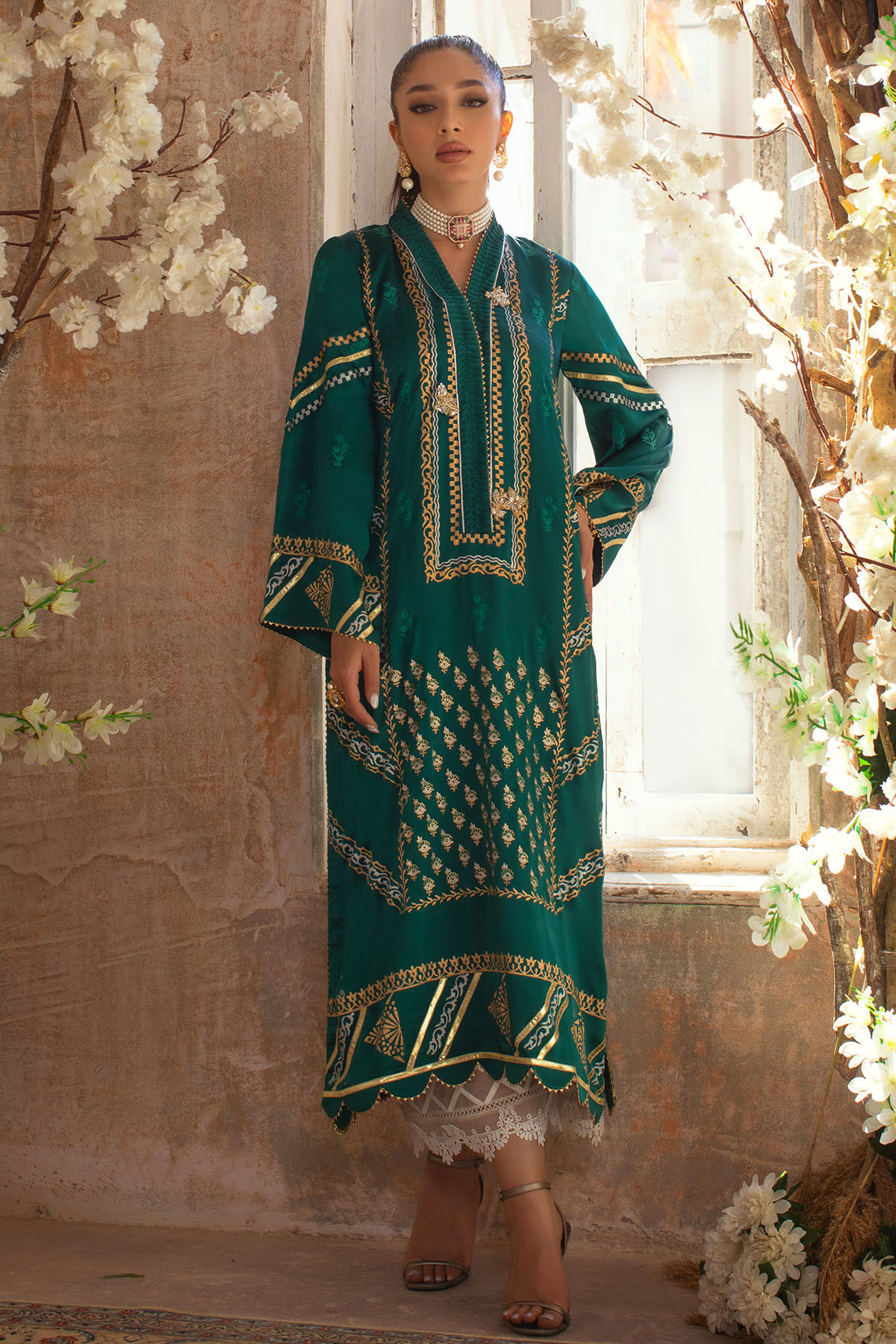 Emerald Zardozi Pure Silk Salwar Kameez (2-Piece) - Image 1