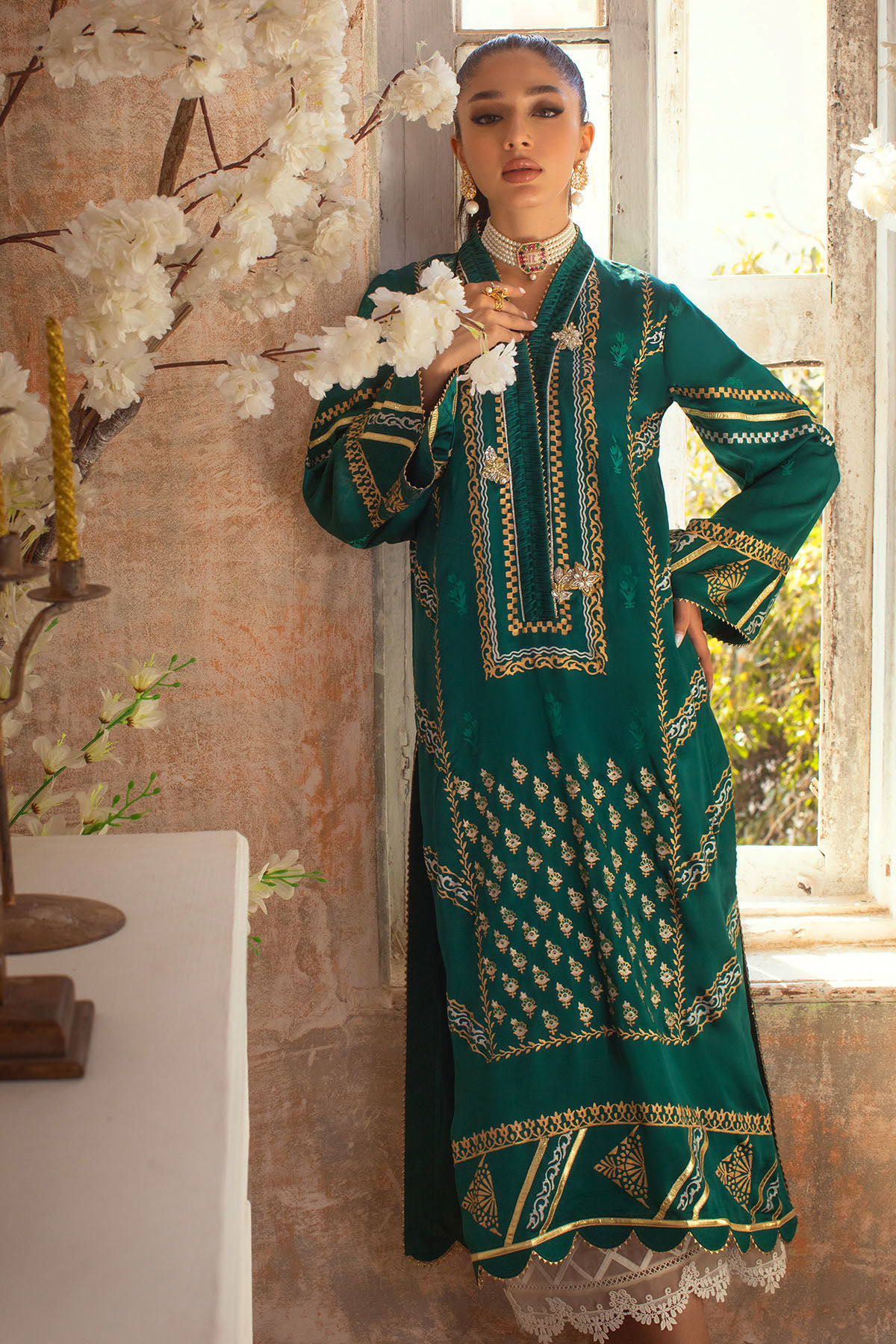 Emerald Zardozi Pure Silk Salwar Kameez (2-Piece) - Image 2