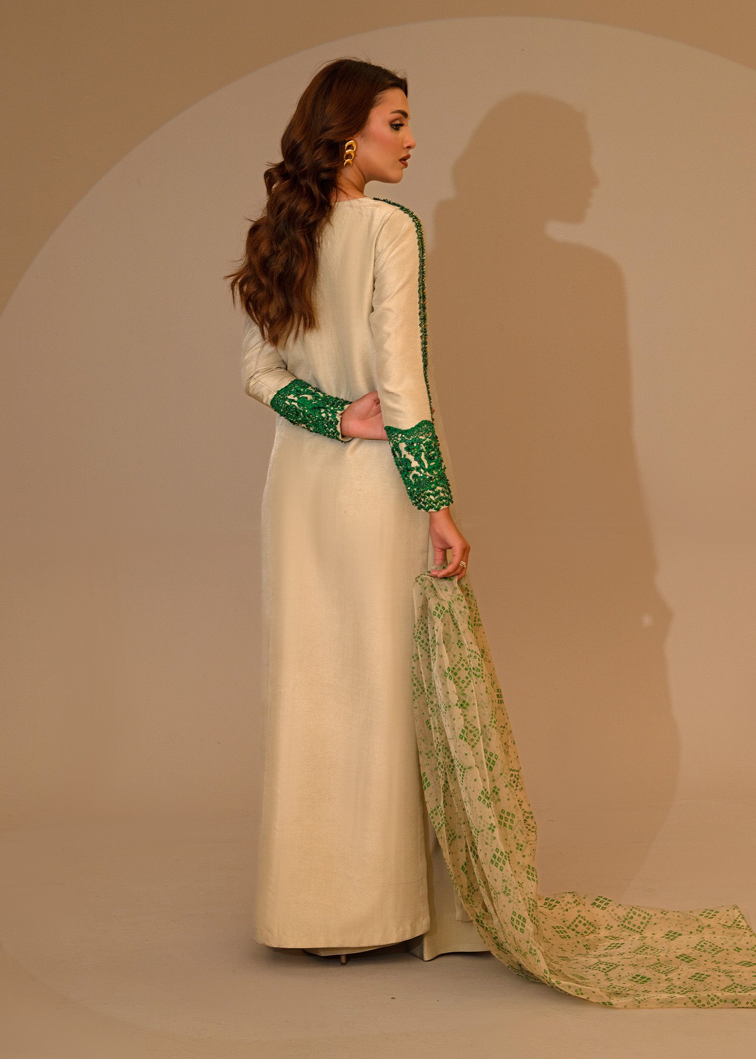 Pakistani Light Pistachio Embroidered Thai Silk Salwar Kameez (3-Piece) - Image 10