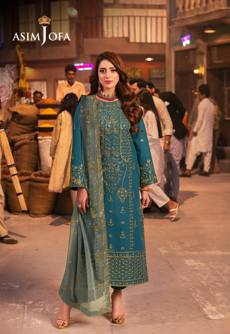Dark Green Embroidered Twisted Silk Salwar Kameez (3-Piece) - Image 1