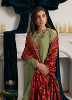 Pakistani Pistachio Green Embroidered Velvet Shawl (3-Piece) - Image 3