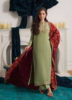 Pakistani Pistachio Green Embroidered Velvet Shawl (3-Piece) - Image 4