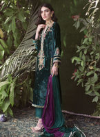 Emerald Green Embroidered Velvet Salwar Kameez (3-Piece) - Image 2
