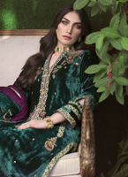 Emerald Green Embroidered Velvet Salwar Kameez (3-Piece) - Image 4