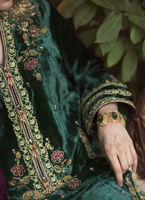 Emerald Green Embroidered Velvet Salwar Kameez (3-Piece) - Image 5