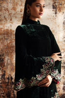Deep Green Embroidered Velvet Salwar Kameez (2-Piece) - Image 7