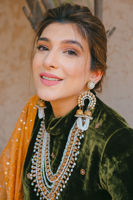 Green Embroidered Velvet Salwar Kameez (3-Piece) - Image 3