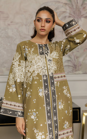 Olive Cutwork Embroidered Viscose Silk Jacket (2-Piece) - Image 2