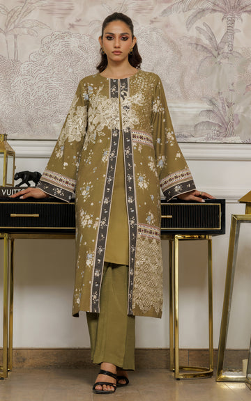 Olive Cutwork Embroidered Viscose Silk Jacket (2-Piece) - Image 3