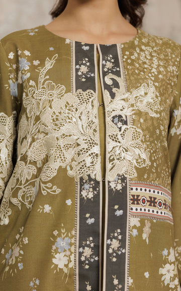 Olive Cutwork Embroidered Viscose Silk Jacket (2-Piece) - Image 5