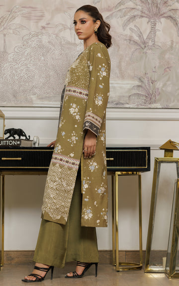 Olive Cutwork Embroidered Viscose Silk Jacket (2-Piece) - Image 7