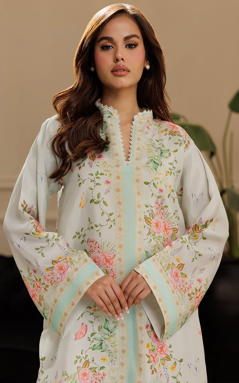 Mint Floral Embroidered Viscose Silk Salwar Kameez (2-Piece) - Image 2