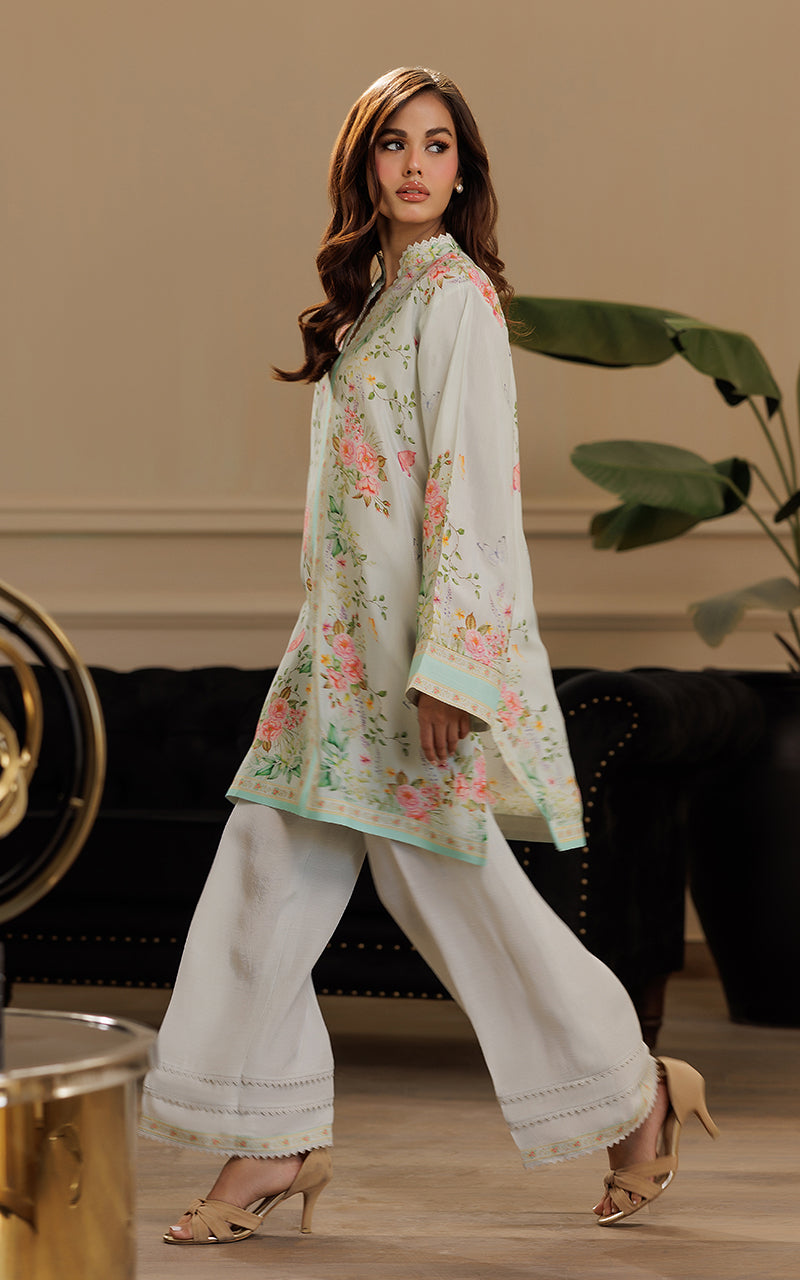 Mint Floral Embroidered Viscose Silk Salwar Kameez (2-Piece) - Image 6