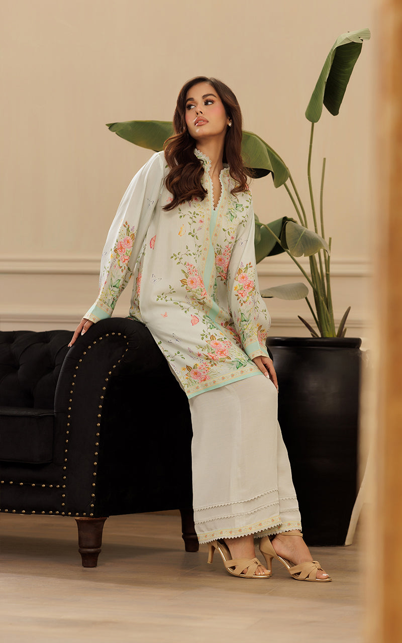 Mint Floral Embroidered Viscose Silk Salwar Kameez (2-Piece) - Image 8