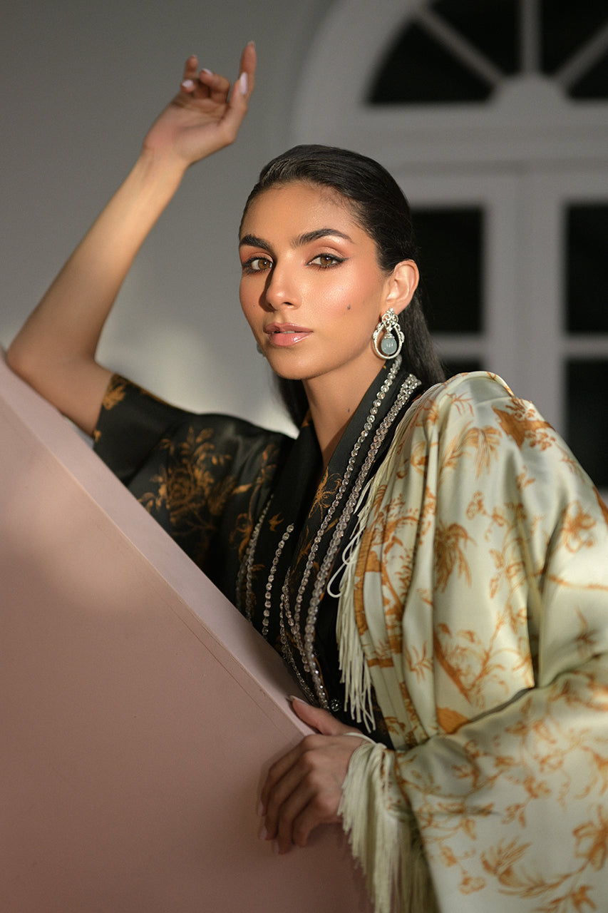 Pistachio Green Printed Charmeuse Silk Saree (2-Piece) - Image 12