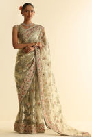 Pakistani Mint Embellished French Net Saree (2-Piece) - Image 2