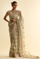 Pakistani Mint Embellished French Net Saree (2-Piece) - Image 3