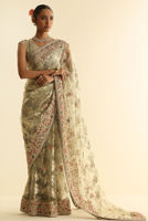 Pakistani Mint Embellished French Net Saree (2-Piece) - Image 5