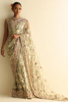 Pakistani Mint Embellished French Net Saree (2-Piece) - Image 6