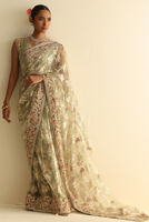 Pakistani Mint Embellished French Net Saree (2-Piece) - Image 7