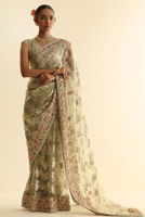 Pakistani Mint Embellished French Net Saree (2-Piece) - Image 8