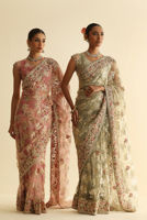 Pakistani Mint Embellished French Net Saree (2-Piece) - Image 9