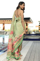Pakistani Mint Green Embellished Pure Raw Silk Saree (3-Piece) - Image 4