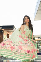 Pakistani Mint Green Embellished Pure Raw Silk Saree (3-Piece) - Image 6