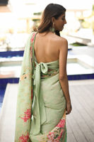 Pakistani Mint Green Embellished Pure Raw Silk Saree (3-Piece) - Image 9