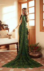 Green & Blue Embroidered Silk Saree (2-Piece) - Image 3