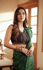 Green & Blue Embroidered Silk Saree (2-Piece) - Image 4