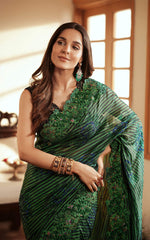 Green & Blue Embroidered Silk Saree (2-Piece) - Image 5