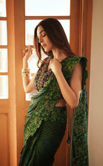 Green & Blue Embroidered Silk Saree (2-Piece) - Image 6