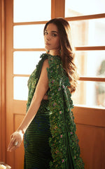 Green & Blue Embroidered Silk Saree (2-Piece) - Image 7