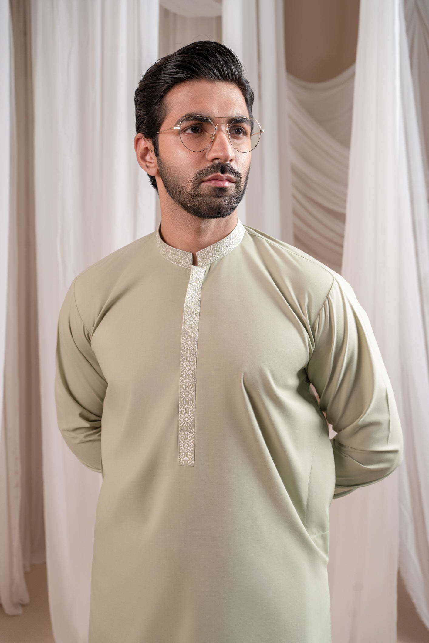 Mint Green Embroidered Blended Fabric Kurta Shalwar (2-Piece) - Image 5