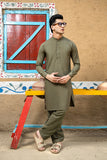Army Green Cotton Kurta Shalwar (2-Piece) - Image 2